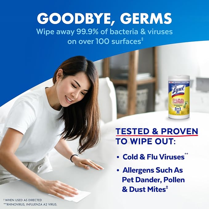 Lysol Disinfectant Wipes, Multi-Surface Antibacterial Cleaning Wipes, for Disinfecting and Cleaning, Lemon and Lime Blossom, 80 Count (Pack of 1)