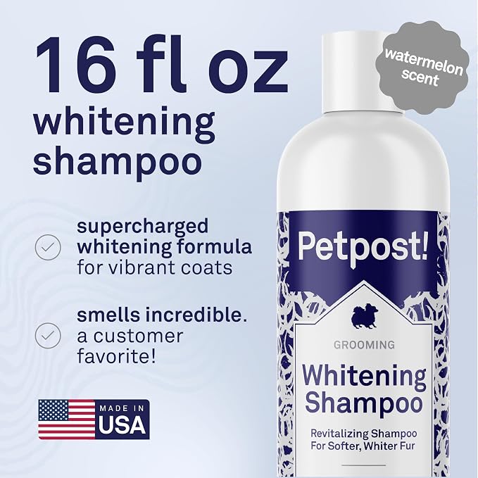 Petpost | Dog Whitening Shampoo with Coconut Oil & Aloe. Brightens White & Light Coats, Moisturizes Skin. Watermelon Scent. 16 oz
