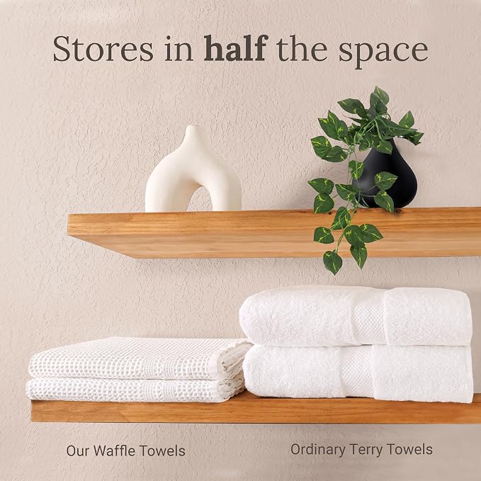 GILDEN TREE Waffle Hand Towels for Bathroom Quick Dry Towel Super Absorbent Thin 100% Cotton Lint Free, Hand Towels for Bathroom Set of 2, Classic Style (Cream)