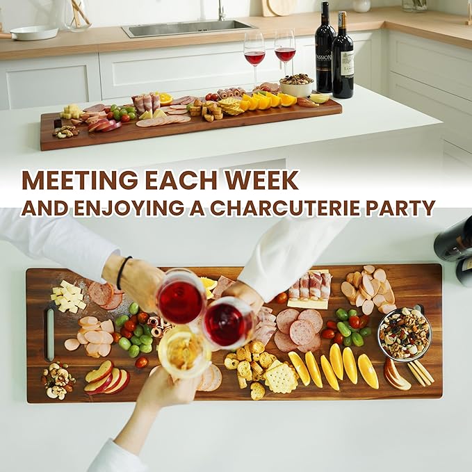 TIDITA 36" Large Acacia Wood Charcuterie Board with Handles - Extra Long Wooden Serving Cheese Boards - Rectangular Serving Platter for Meat Steak, Cracker Appetizers, Fruit Decorative Display Party