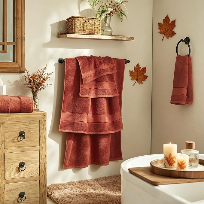COZYART Terracotta Orange Bath Towel Set 6 Piece, 100% Zero Twist Ring Spun Turkish Cotton 650GSM, Ultra Soft Absorbent Fast Dry Hotel Quality Bathroom Towels