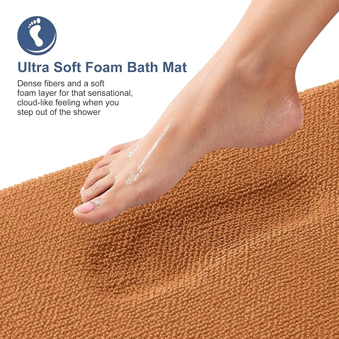 OLANLY Thick Memory Foam Bathroom Runner Rugs 44x24, Extra Soft Absorbent Long Bath Rug, Quick Dry Bath Mats, Non-Slip, Machine Washable Mat for Bathroom, Tub and Shower, Home Decor Accessories, Clay