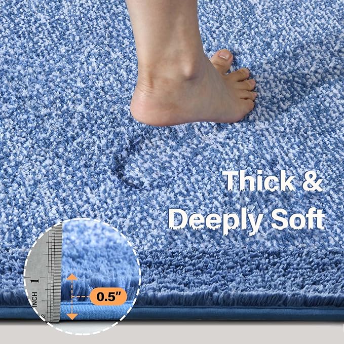 Toilet Rugs U-Shaped 24x19, Non-Slip Plush Shaggy Quick Dry Bathroom Contour Rugs, Extra Soft Absorbent Chenille Washable Bath Mat for Toilet Base, Blue