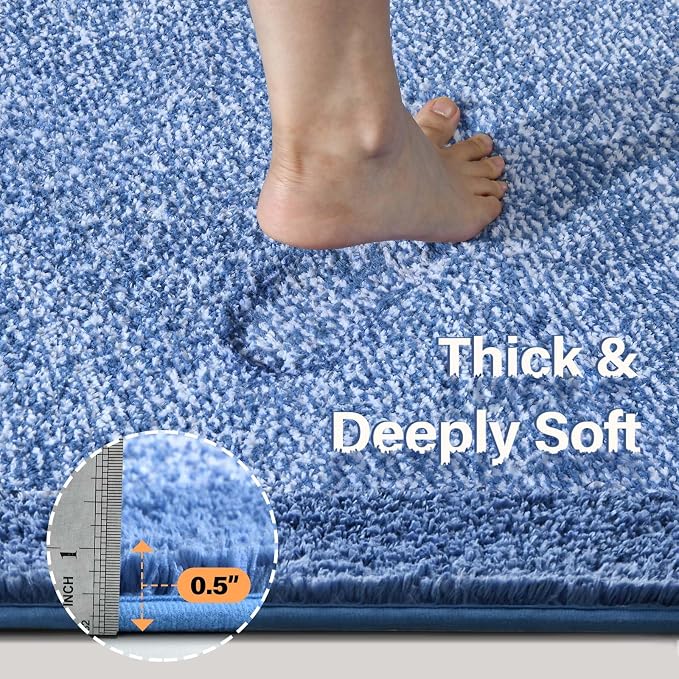 60x24 Long Bathroom Rugs Washable Non Slip, Blue Bath Mat for Bathroom Floor Tub, Soft Absorbent Quick Dry Mats for Shower,Bathtub,Home Decor