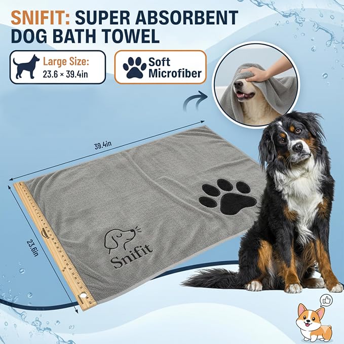 Dog Towel Keeps Your Pet Cozy After Every Use - Microfiber Towels for Drying Dogs & Cats - Quick & Efficient Grooming Gray Towel for Outdoor Play - Gently Dries Your Pet’s Fur 23.6 x 39.4in Large