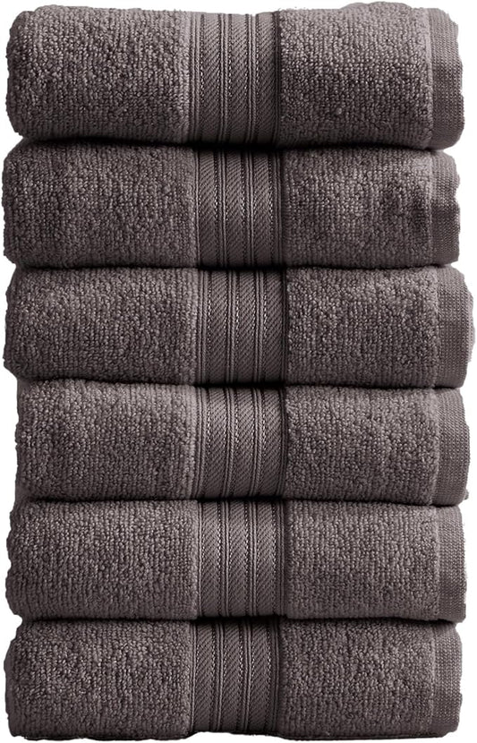 Great Bay Home Hand Towels - 100% Cotton 6 Pack 26x16 Hand Towel Set - Lightweight, Absorbent, Quick-Dry Towels for Bathroom (Dark Grey)