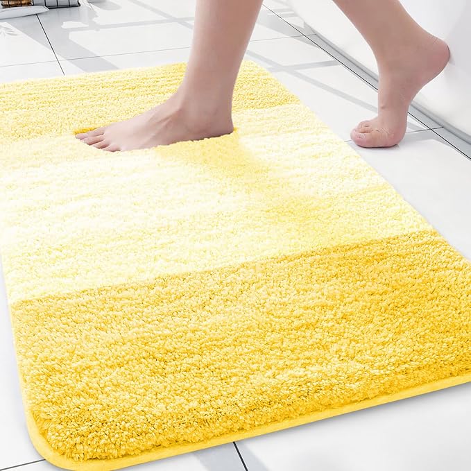 Arotive Microfiber Bathroom Rugs, Shaggy Soft and Absorbent Bath Rug, Thick Plush Machine Washable Dry Bath Mats for Bathroom, Tub and Shower, 24x16, Yellow, Rectangular