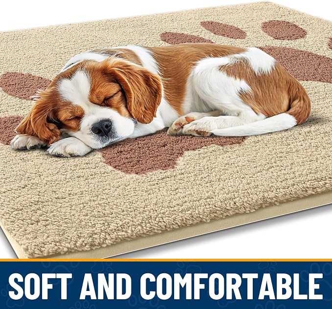 Smiry Dog Door Mat for Muddy Paws, Absorbs Moisture and Dirt, Low-Profile Entryway Mat with Non-Slip Backing, Entry Indoor Outdoor Doormat for Inside Floor (36x24 Inches, Light Beige, Paw)