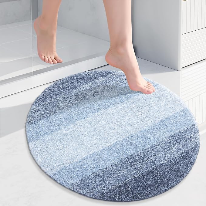 Arotive Microfiber Bathroom Rugs, Shaggy Soft and Absorbent Bath Rug, Thick Plush Machine Washable Dry Bath Mats for Bathroom, Tub and Shower, 24x24, Light Blue, Round