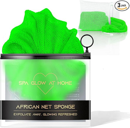 African Net Sponge - Deep Exfoliating Body Scrubber - Ultra Long African Net Sponge Reaches All Back Areas, Gently Buffs Away Dry Flaky Skin for a Renewed Feel, Home Spa Experience（Green）