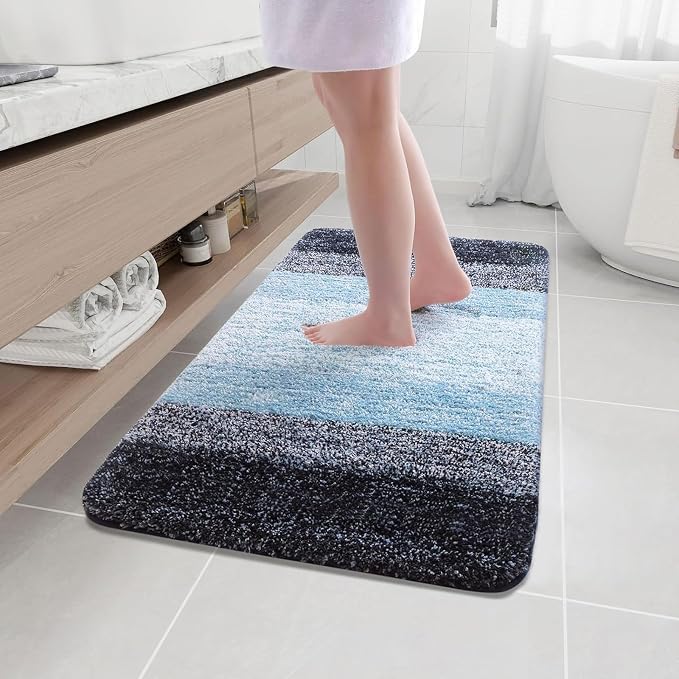 Arotive Microfiber Bathroom Rugs, Shaggy Soft and Absorbent Bath Rug, Thick Plush Machine Washable Dry Bath Mats for Bathroom, Tub and Shower, 40x24, Blue, Rectangular