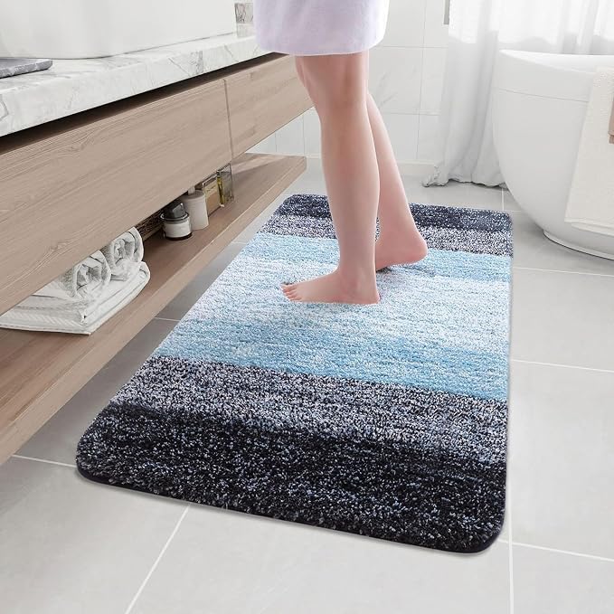 Arotive Microfiber Bathroom Rugs, Shaggy Soft and Absorbent Bath Rug, Thick Plush Machine Washable Dry Bath Mats for Bathroom, Tub and Shower, 40x32, Blue, Rectangular