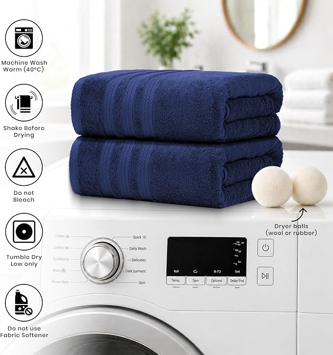 Bath Sheets 2 Pack Extra Large 35 x 70 Inches 600 GSM 100% Ring Spun Combed Uzbek Cotton Bath Towels Oeko-TEX Certified Soft Highly Absorbent Quick Dry – Navy