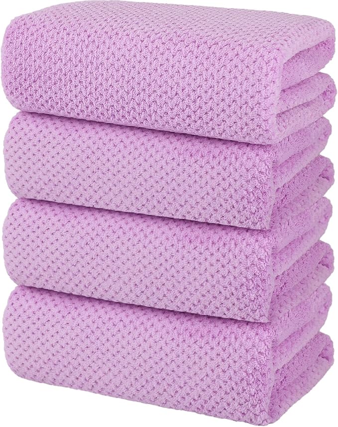 4 Pack Bath Towel Set, Waffle Bath Towel Set, Microfiber Super Soft Highly Absorbent, Sturdy Quick Drying Towels for Bathroom, Gym, Sports, Yoga (4 Piece 27" x 55", 4Purple)