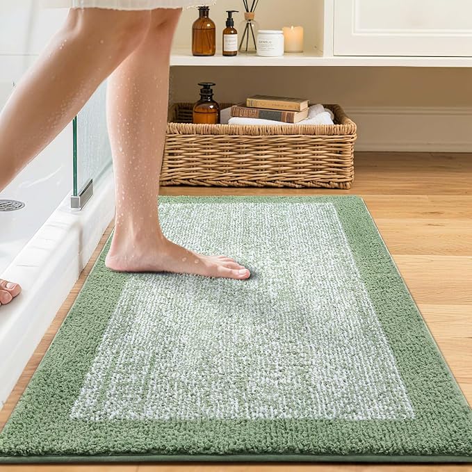 Bathroom Rugs 30x20 Non Slip Washable, Green Bath Mat for Bathroom Floor Tub, Soft Absorbent Quick Dry Mats for Shower, Bathtub,Home Decor