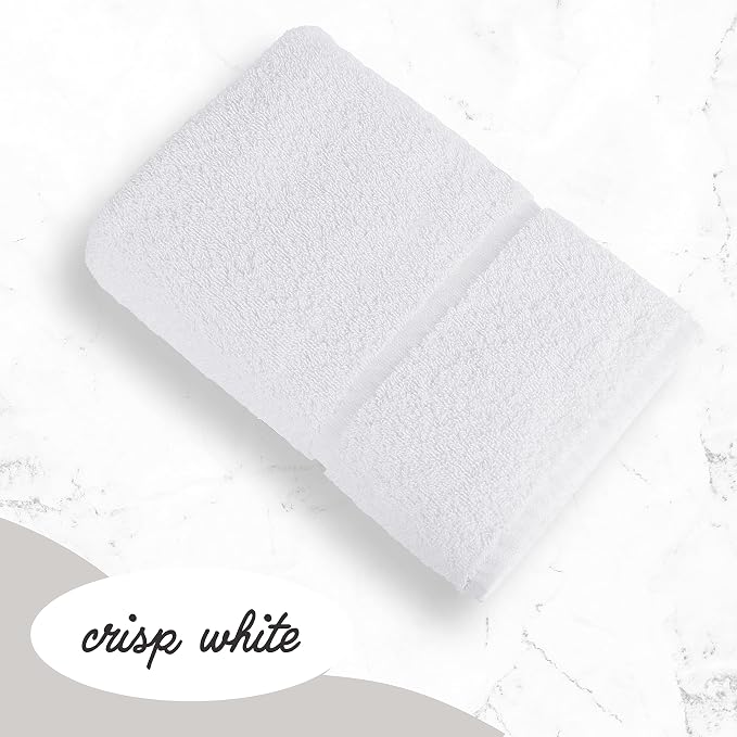 GREEN LIFESTYLE Dobby Border Towel 27x54 Cotton Blend Soft and Plush Crisp Highly Absorbent White Bath Towel Ideal for Home, Hotels, Pools, Spa (Pack of 24)