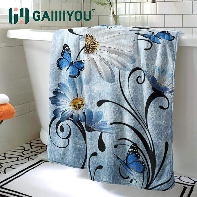 Daisy Floral Fleece Bath Towel Premium Microfiber Oversized Towels for Bathroom Men Women