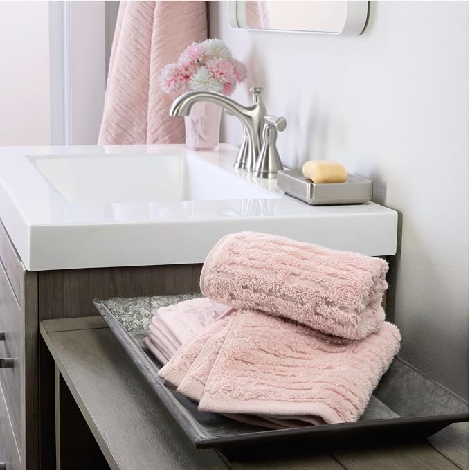 SKL Home CloudSoft 100% Cotton Luxury 4-Piece Washcloth Set, 520 GSM, Ultra Plush & Absorbent, Blush Pink
