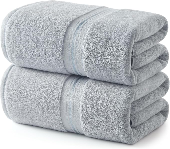 REDKISS Jumbo Bath Sheet 2 Piece, 40x80 Inches 100% Cotton Extra Large Bath Towel for Bathroom, Gray