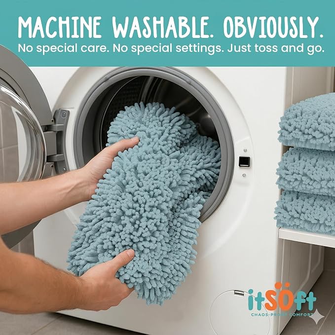ITSOFT Plush Bathroom Rug 59"" x21, Absorbent Machine Washable Non Slip Chenille Bath Mats, Quick Dry Bathmat, Bath Rugs for Bath, Shower, Bedroom, or Door Mat, Spa Blue