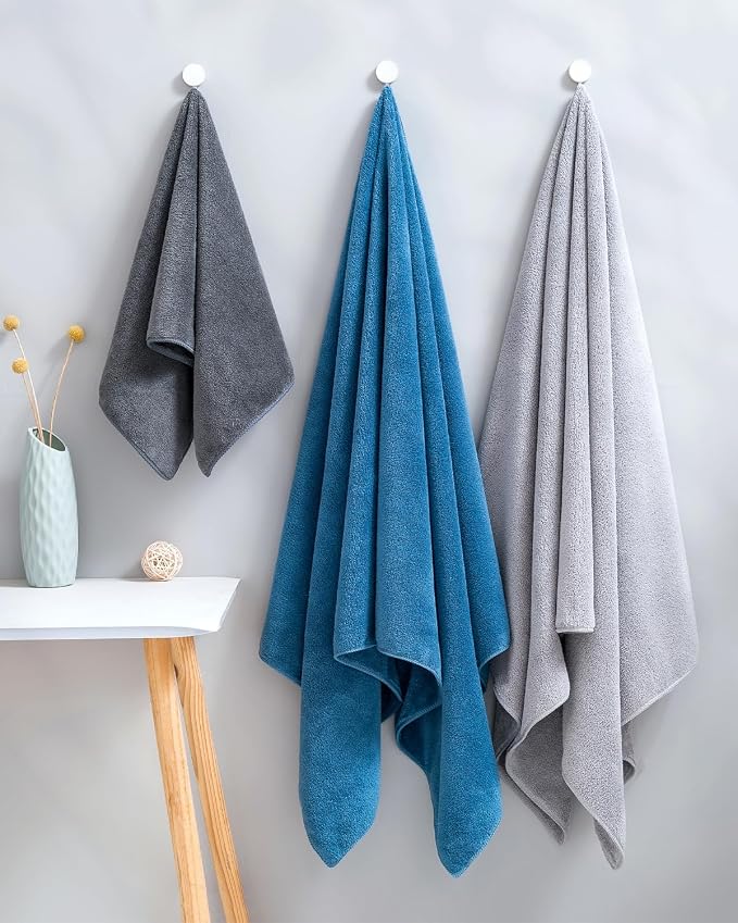 Lumimi Towel Set of 8 Very Soft Microfiber 4 Bath and 4 Hand Towels Quick Dry Light Weight for Bathroom Gym Salon, 8 Pack Blue