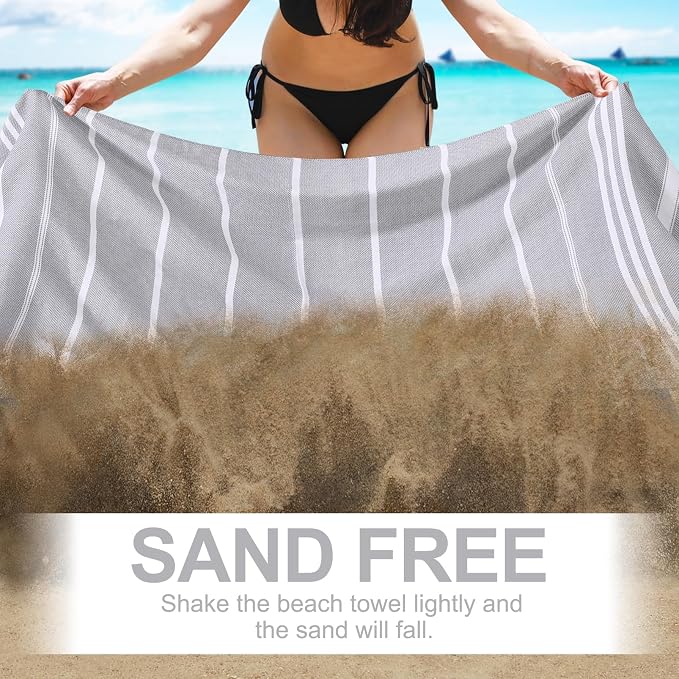Genovega 6 Packs Oversized Turkish Beach Bath Towel Set Bulk 74"x38" Extra Large Sand Free Quick Dry Swim Camping Pool Clearance Towels Travel Blanket Adult Essentials Light Blue Grey Coral Stripe