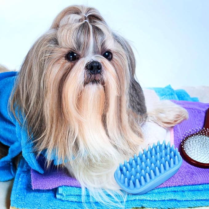 Happyyami Dog Bath Brush Tpe Dog Shampoo Brush for Bathing Washing with Non-Slip Grip Removes Loose Hair Pet Massage Scrubber for Cats Dogs Puppy Grooming 4.72 X 2.55 X 1.57 in