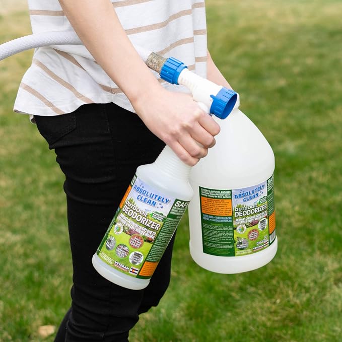 Absolutely Clean Amazing Outdoor Deodorizer odor eliminator Natural Enzyme Just Spray & Walk Away Grass, AstroTurf, Dog Runs, Patios, Decks, Fence & More Vet Approved - odor eliminator for strong odor