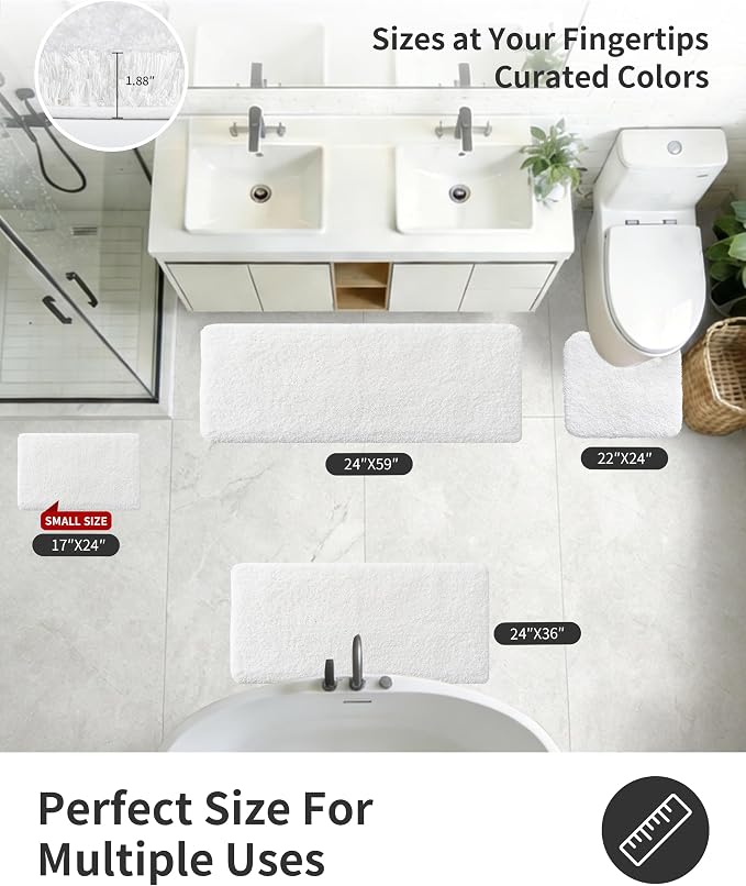 ILANGO White Toilet Rugs U Shaped 22" × 24" Non Slip & Super Absorbent Extra Thick Soft, Washable Bath Mats for Bathroom Floor, Microfiber Plush Shaggy Contour Bath Rugs for Toilet,Dry Quick