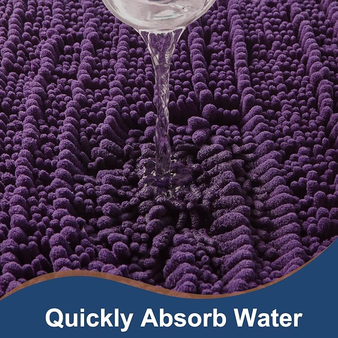 FLOLEOPA Soft Plush Microfiber Bathroom Rugs, Absorbent, Non Skid Machine Wash Dry Floor Mats for Tub, Shower (17x24inches, Plum)