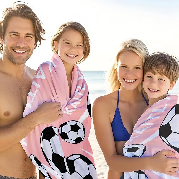 Personalized Beach Towel With Name, Custom Beach Towel with Text, Customized Football Microfiber Pool Towel, Quick Dry & Absorbent Swim Towel for Adult,Anniversary, Birthday, Summer Holiday,Vacation