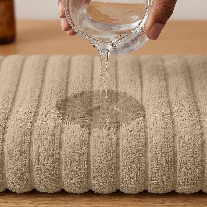 RIVERSIDE Pack of 2 Extra Large Bath Sheet Towels, 35 x 70 Inches, 600 GSM, Ribbed Stripe, 100% Cotton - Super Soft, Highly Absorbent & Quick Dry for Bathroom, Spa & Hotel, Tan