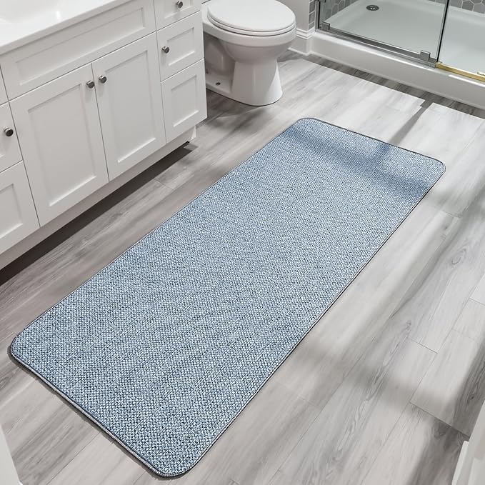Bosap Bath Mat,Ultra Thin Bathroom Runner Rugs,Large Bath Mats for Bathroom,Quick Dry,Non-Slip,Machine Washable,Low Pile,Bath Rug,Shower Outside,Sink,Home Decor Accessories.Blue,3'x4'(36x48inch)