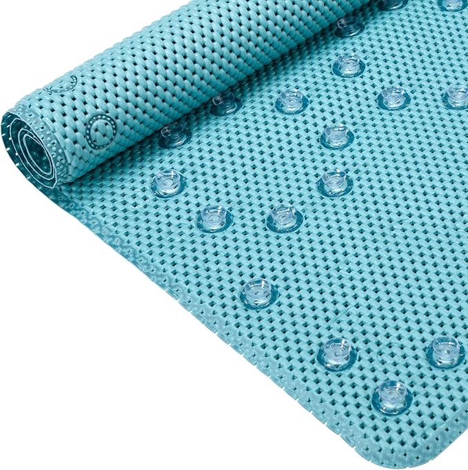 Bathtub Mat Non Slip, Soft Foam Bath Mat for Tub, Bathtub Mat with Drain Holes, Suction Cups Shower Mat (Blue, 36''X17'')