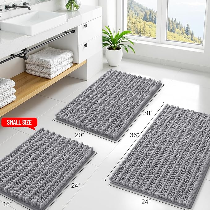 Smiry Bathroom Rugs Mat 47x24, Extra Soft Absorbent Chenille Bath Rugs, Non Slip Rubber Backing Machine Washable Quick Dry Bath Mats for Bathroom Floor, Tub, Shower, Home Decor Accessories, Grey