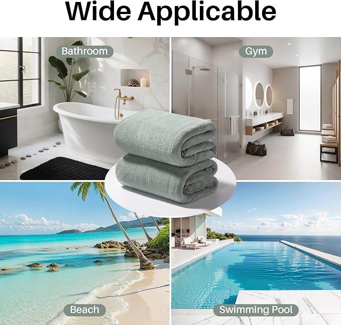 JOYMOOP Bath Towels 4 Packs Extra Large 60" x 30", Quicker to Dry Towels for Bathroom, Super Soft and Absorbent Mcirofiber, Larger & Lighter Weight Bathroom Towels, Green