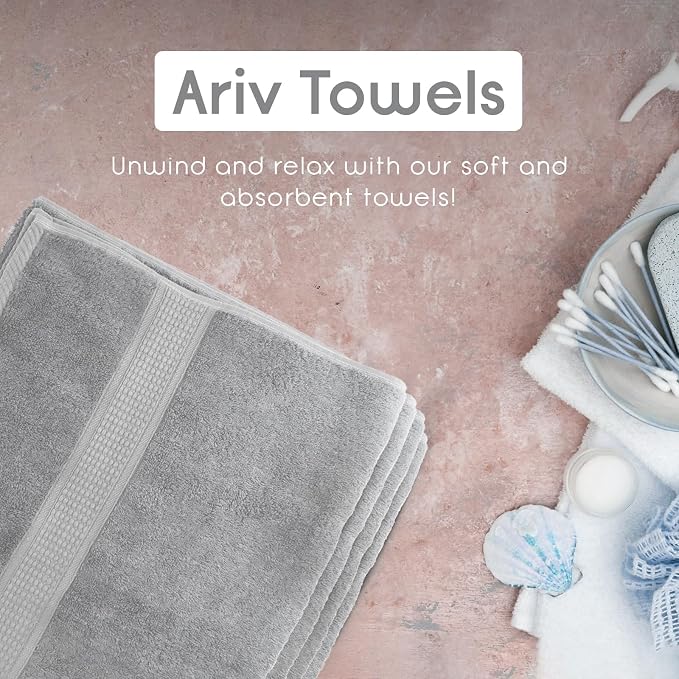 Ariv Premium Jumbo Bath Towels Pack of 2, Beach Towel, Extra-Large Bath Sheets, 100% Cotton, Super Soft, Highly Absorbent, Quick Dry, Durable, Great Value, Perfect for Home & Bathroom - Platinum
