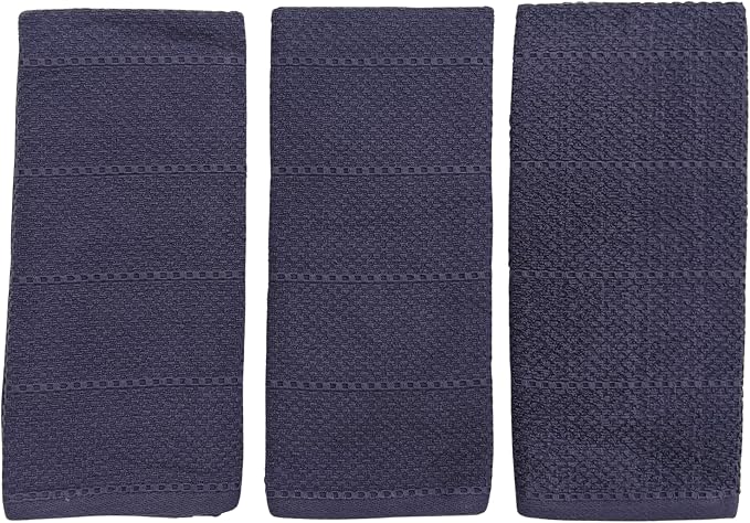 Serafina Home Eggplant Purple Kitchen Hand Dish Towels: Oversized 28" x 18", 100% Cotton Cloth Soft Cleaning Drying Absorbent Textured Design, Set of 3 Multipurpose for Everyday Use