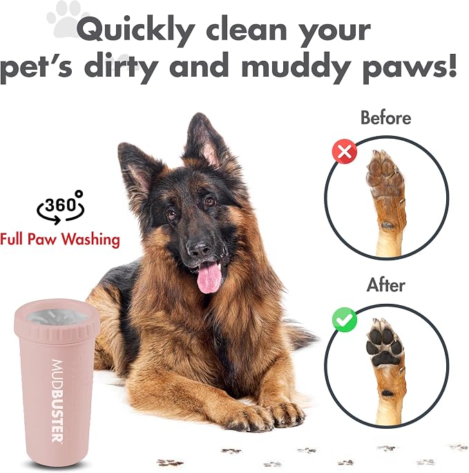 Dexas MudBuster Large Dog Paw Cleaner, Blush, Fits 2.5"-3.5" Wide Paws, Gentle Silicone Bristles for Quick, Easy Cleaning