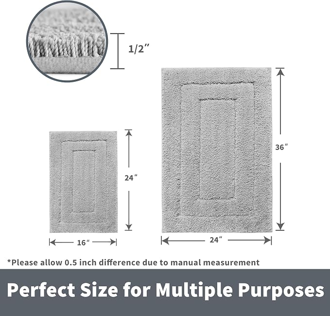 GRANNY SAYS Bathroom Rugs Sets 2 Piece,Soft Bath Mats for Bath, Bathroom Rugs Non Slip Washable, Absorbent Bath Rug for Tub,Shower and Toilet, Bath Mat Set (Gray, 20" x 32" + 16" x 24")
