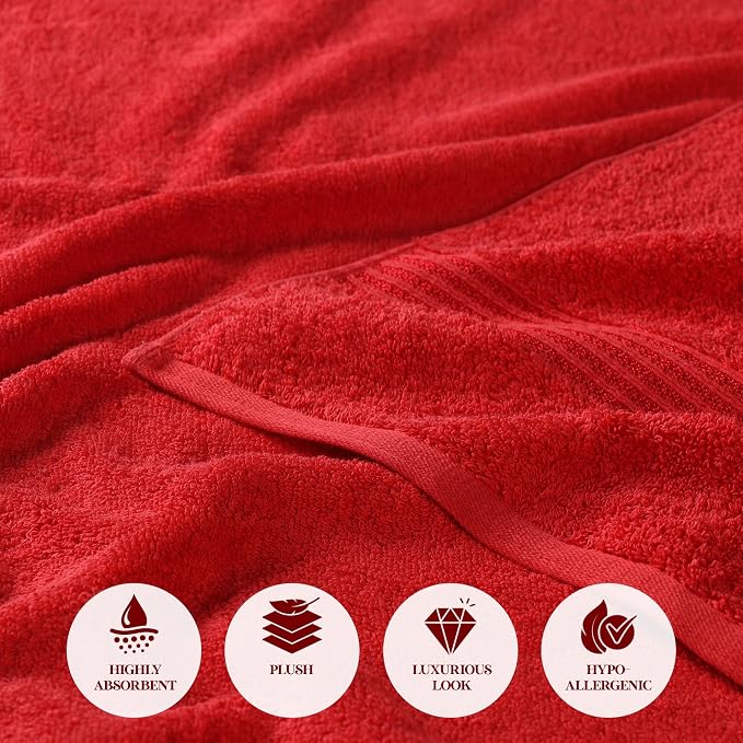 Superior Egyptian Cotton 9-Piece Towel Set, Assorted Towels for Home Bathroom, Master, Guest Bath, Decor Essentials, Includes 3 Bath, 3 Hand, 3 Face Towels/Washcloths, Quick Dry, Absorbent, Red