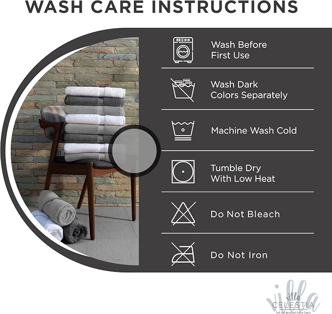 24-Piece 100% Cotton Towel Set, 6 Bath Towels, 6 Hand Towels, 12 Wash Cloth, Quick-Dry, Black