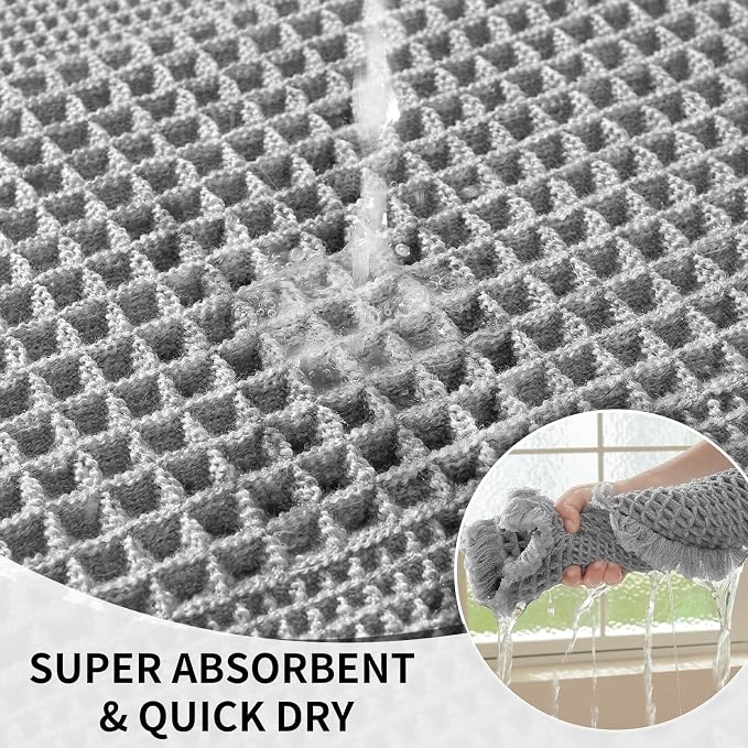 Waffle Bath Mat - Super Water Absorbing Bath Mat Quick Dry, Bathroom Rugs Non Slip Washable with Tassels, Rubber Backed Bathroom Mat for Bathroom Floor, Tub and Shower, 20" x 32", Light Grey