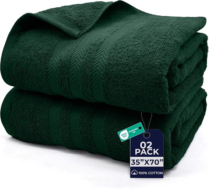 DAN River 2 Pack Bath Sheets Extra Large 35x70, Large Bath Towels for Adults, XL Oversized Heavy Duty Towel Set, 600 GSM 100% Ring Spun Cotton, Soft Quick Dry, Huntergreen