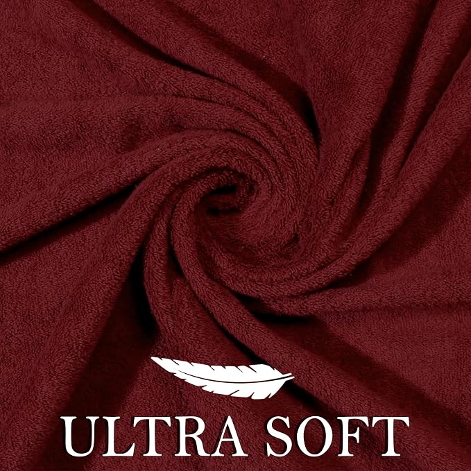 Bath Towels Set-100% Cotton- 2 Bath, 2 Hand & 2 Washcloths- Large, Thick, Fluffy, Absorbent, Quick Dry, Soft & Plush - Home, Pool, Hotel, Gym Towel -6 Piece Luxury Bathroom Towels- Dark Red / Burgundy