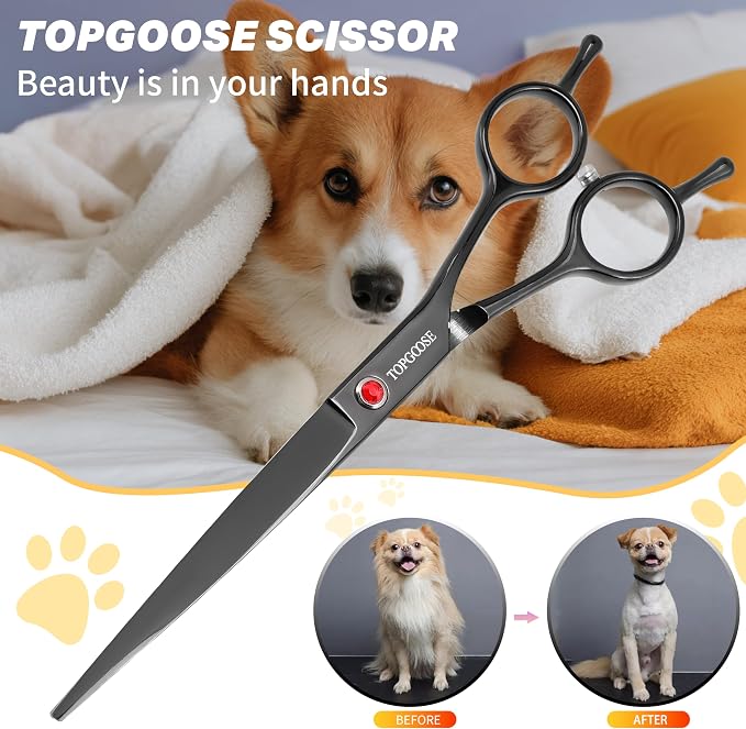 7.5'' Dog Straight Scissors for Grooming 440C Stainless Steel Professional Pet Trimming Scissors Sharp Blades Cutting for Dogs and Cats Shears (Straight, Black)