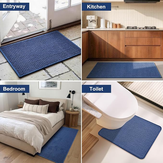 Triohero Bathroom Runner Rug, Long Bath Mat Washable Thin Quick Dry Low Pile Bathroom Runner Rugs 24 x 60 Non Slip, Navy Blue 24"x60"