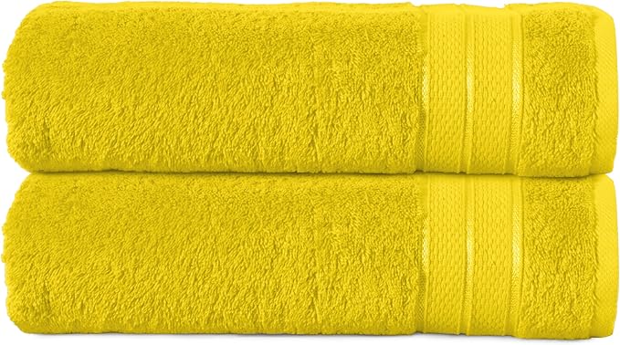 Elegant Comfort Three Line Popcorn Towel Set for Bathroom 27 x 54 inches, Premium Hotel Quality 2-Pack Bath Towels, 100% Turkish Cotton, Soft and Durable, Quick Dry and Highly Absorbent, Yellow