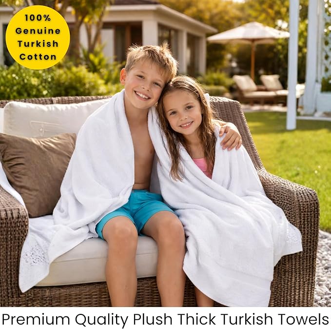 SALBAKOS 2-Piece 100% Turkish Cotton Extra Large Bath Towel 35x70 inch | Premium Hotel Quality Bath Sheet Towels | Thick, Soft, Absorbent, Oversized Bath & Beach Towels (White, 2 Bath Sheets)
