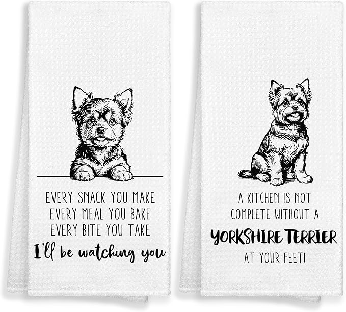 Funny Yorkshire Terrier Dog Kitchen Towels Set of 2 Decor Gifts for Women Dog Lovers Owners Mom, Cute Every Sanck You Make Decorative Kitchen Dish Hand Tea Towels for Bathroom 16x24 Inch